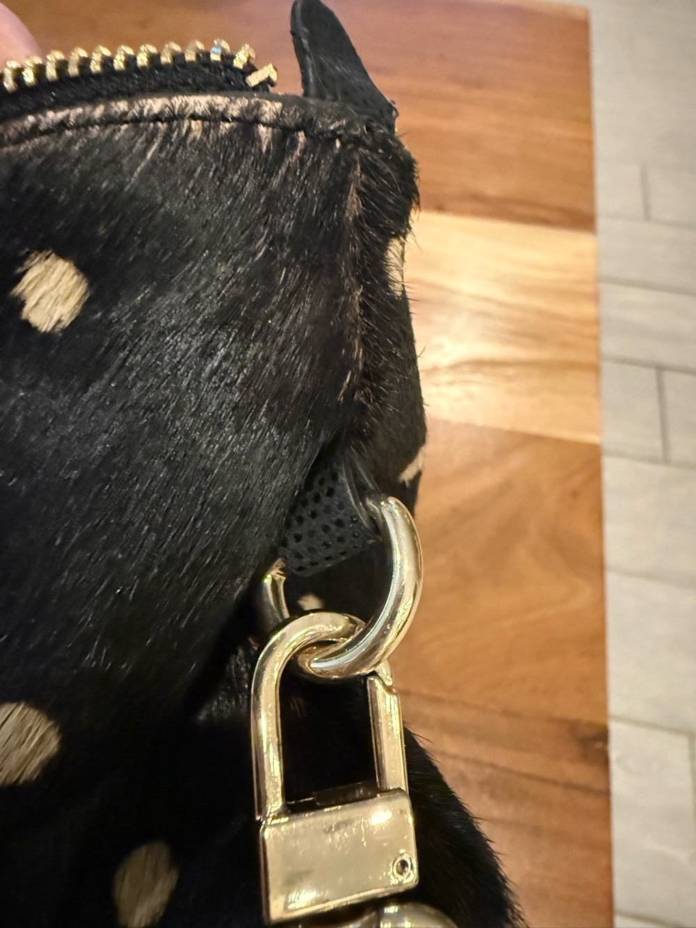 Chicos Hair on Hide Black Polka Dot Wristlet with Mirror - Picture 13 of 15